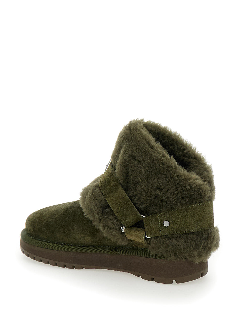 Burberry Women 'Snug' Green Ankle Boots With Strap In Suede And Shearling Woman