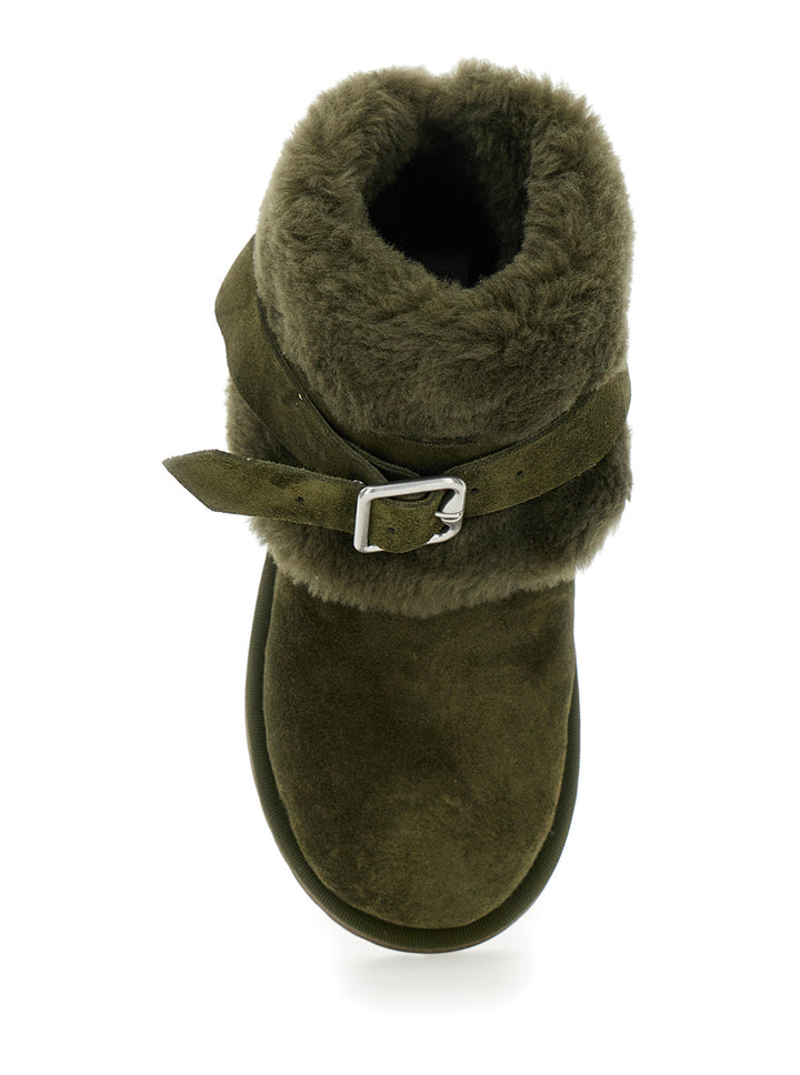 Burberry Women 'Snug' Green Ankle Boots With Strap In Suede And Shearling Woman