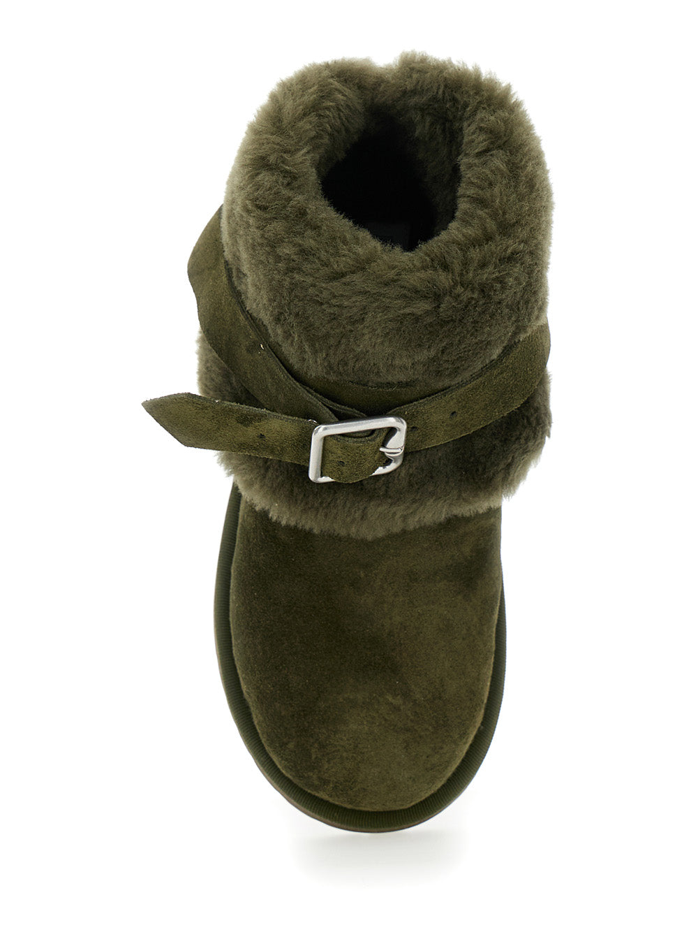 Burberry Women 'Snug' Green Ankle Boots With Strap In Suede And Shearling Woman