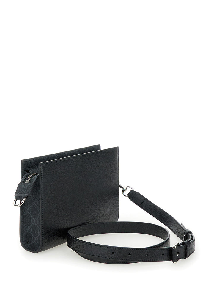 GUCCI Super Mini Black Leather Crossbody Bag with Logo Patch – Men | Designer Collection