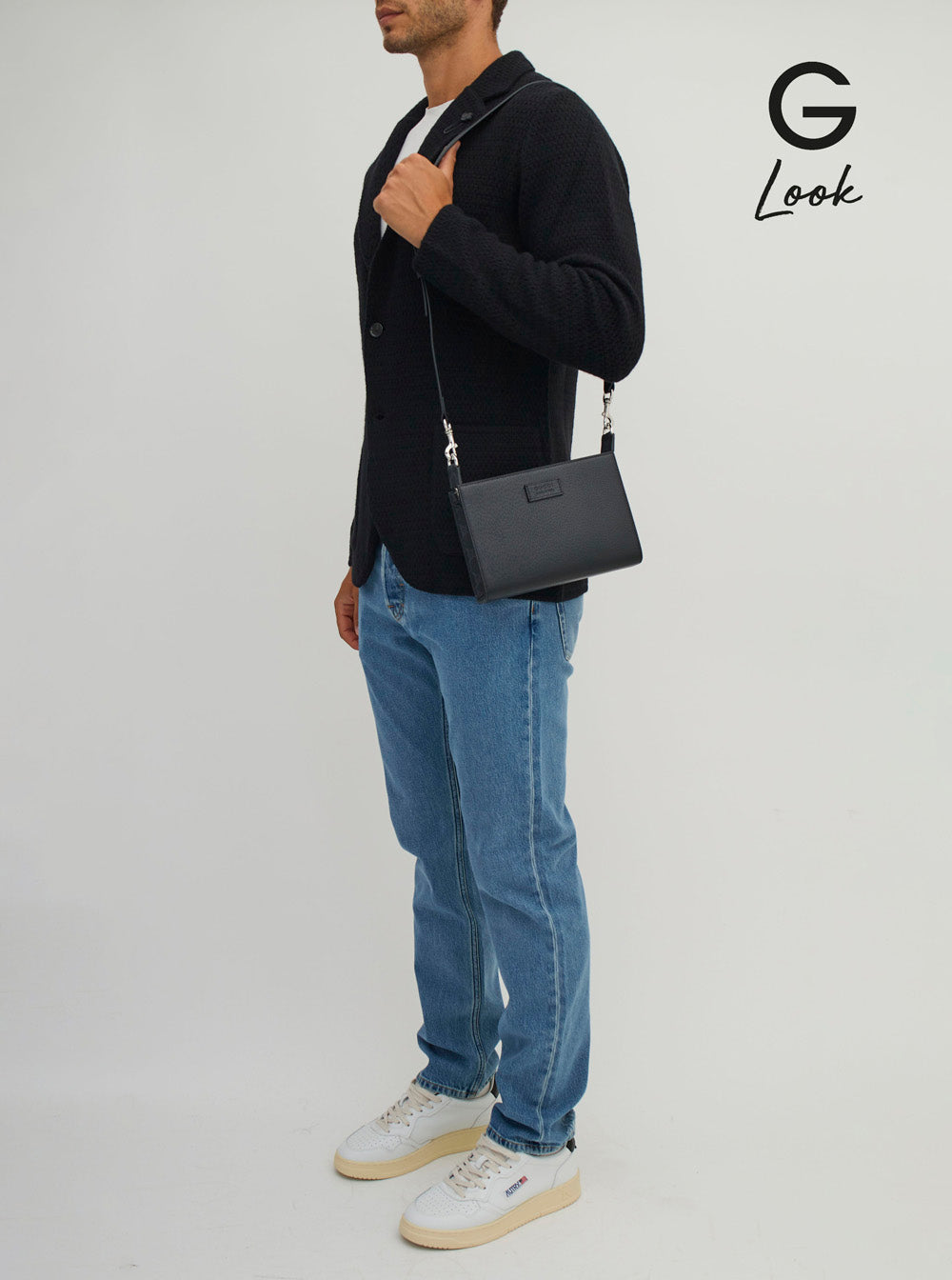 GUCCI Super Mini Black Leather Crossbody Bag with Logo Patch – Men | Designer Collection