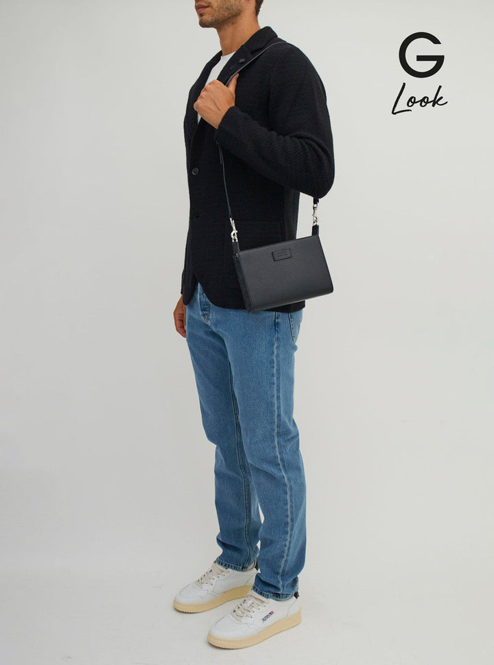 GUCCI Super Mini Black Leather Crossbody Bag with Logo Patch – Men | Designer Collection