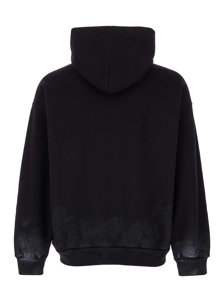 Balenciaga Men Black Hoodie With Metal Bb Stencil Motif In Dirty Effect Cotton Man