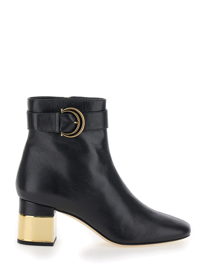 Chloé Women 'Alize' Black Ankle Boots With C Buckle In Smooth Leather Woman