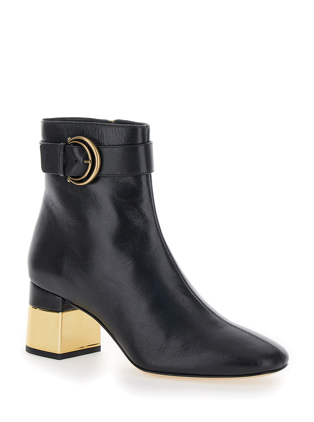 Chloé Women 'Alize' Black Ankle Boots With C Buckle In Smooth Leather Woman