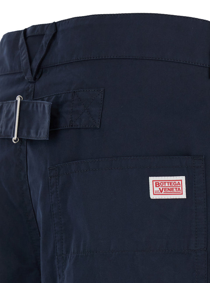 Bottega Veneta Men Blue Straight Leg Pants With Logo Patch In Cotton Man