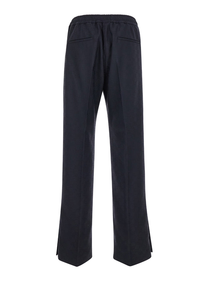 Gucci Men Blue Pants With Web Detail In Gg Fabric Man