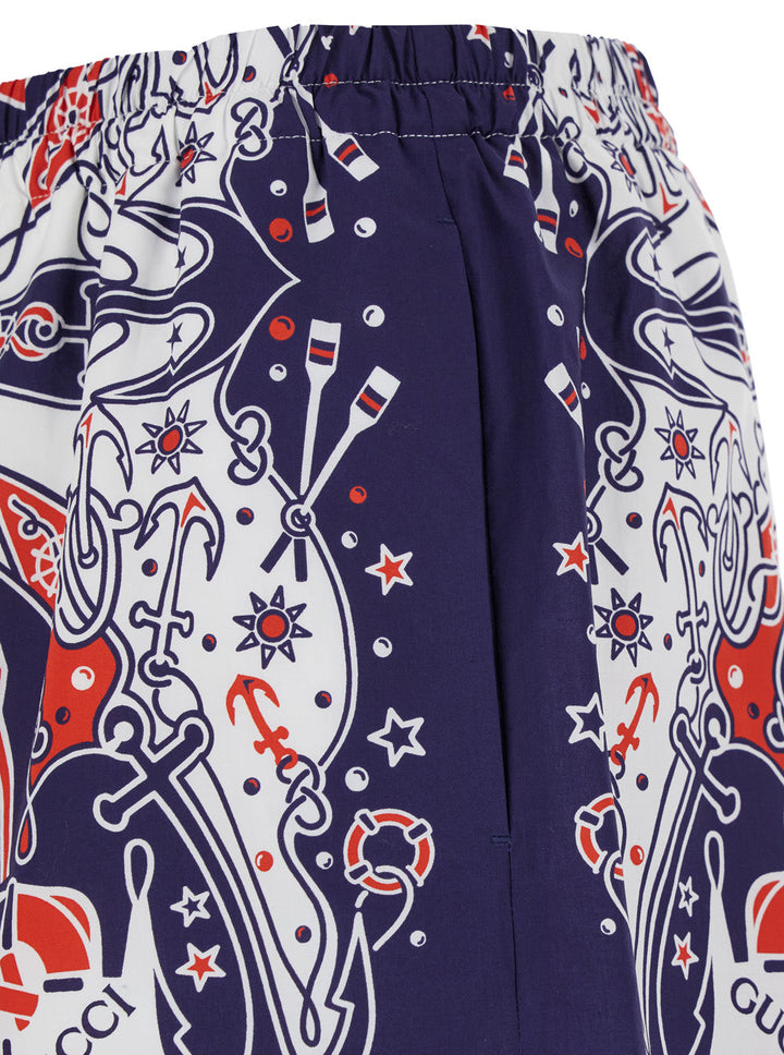 Gucci Men Blue Shorts With Gucci Bandana Print In Cotton Man