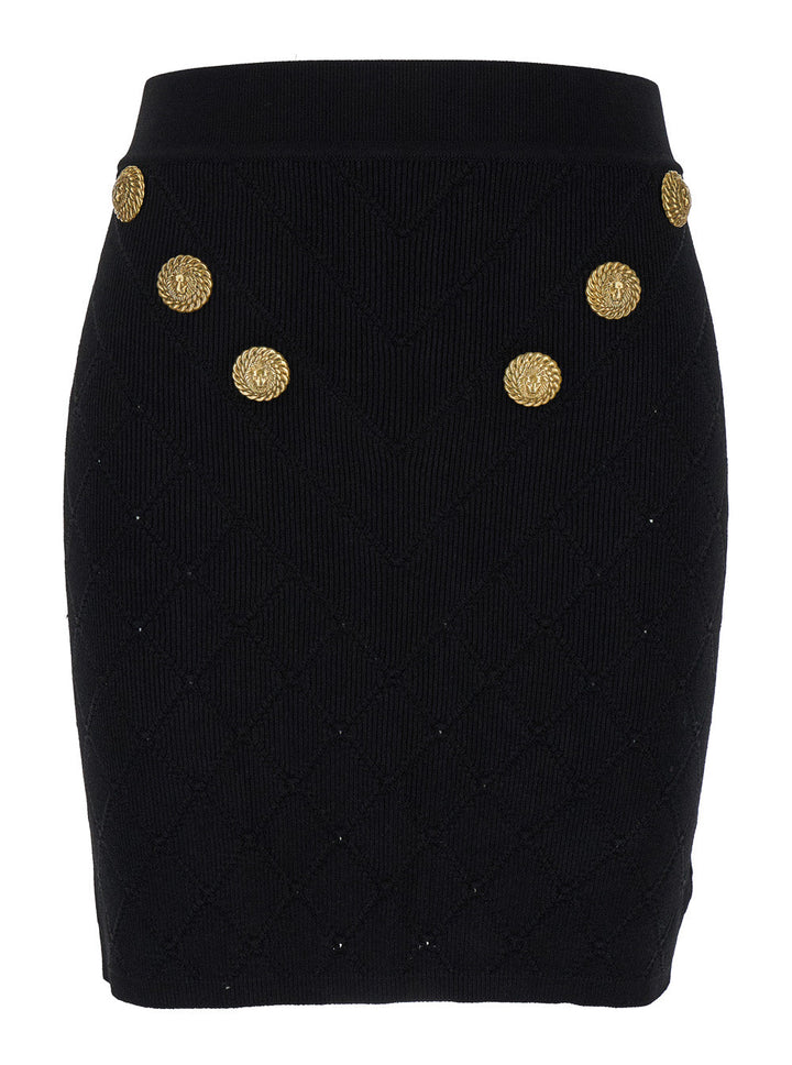Balmain Women Black Short Skirt With Jewel Buttons In Viscose Blend Woman