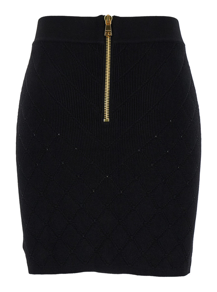 Balmain Women Black Short Skirt With Jewel Buttons In Viscose Blend Woman