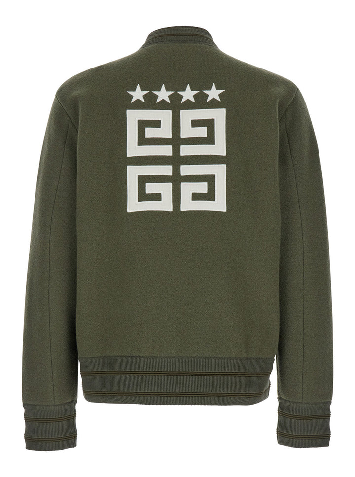 Givenchy Men Green Sweatshirt With Bomber Collar And 4G Logo In Wool Man