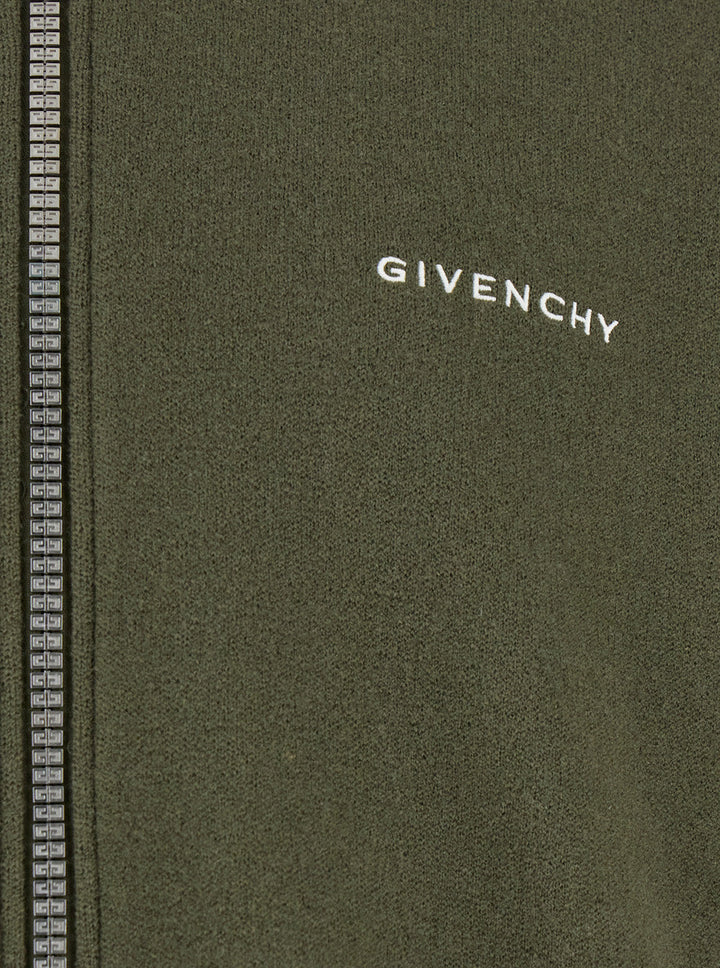 Givenchy Men Green Sweatshirt With Bomber Collar And 4G Logo In Wool Man