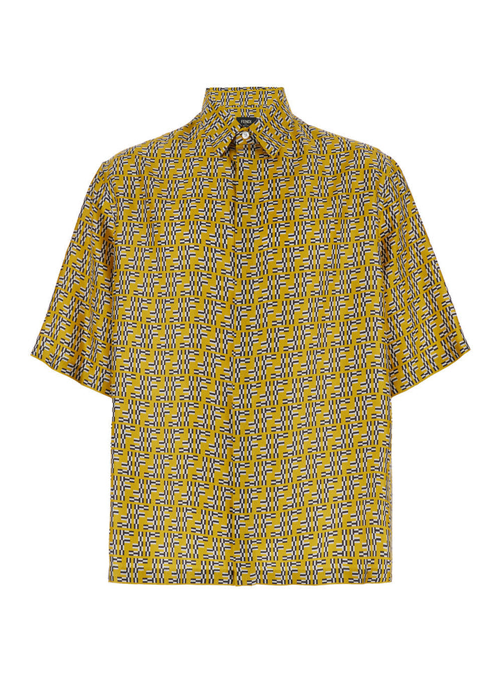 Fendi Men Yellow Shirt With Fendi Labyrinth Motiv In Silk Man