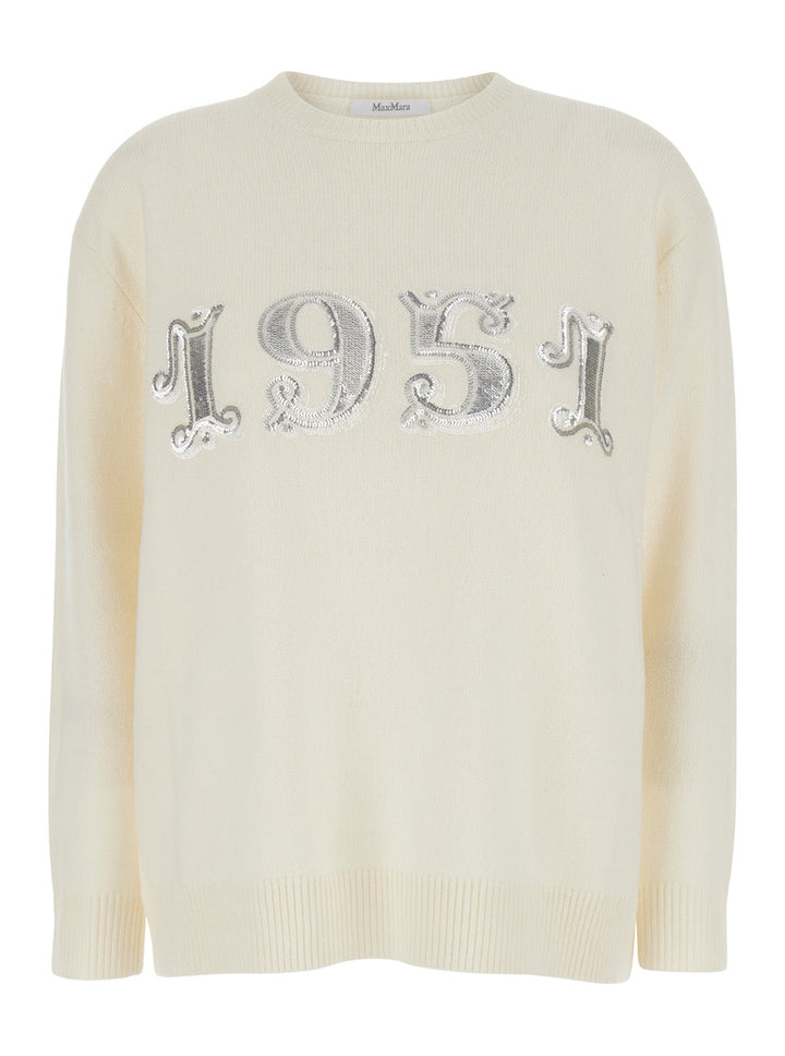 Max Mara Women White Sweater With 1951 Logo In Wool And Cashmere Woman