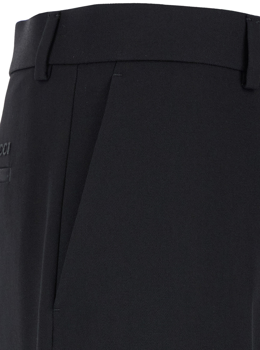 Gucci Men Black Straight Pants With Tonal Logo Lettering In Wool Man