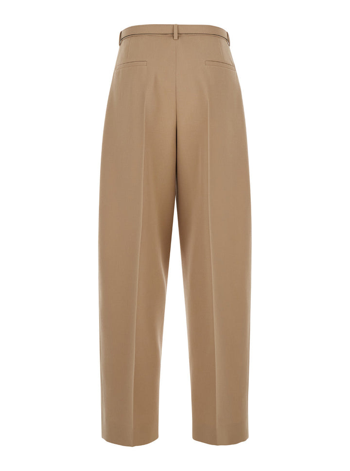 Jil Sander Women Beige Pants With High Waist And Belt And Pences On The Front In Cotton Woman
