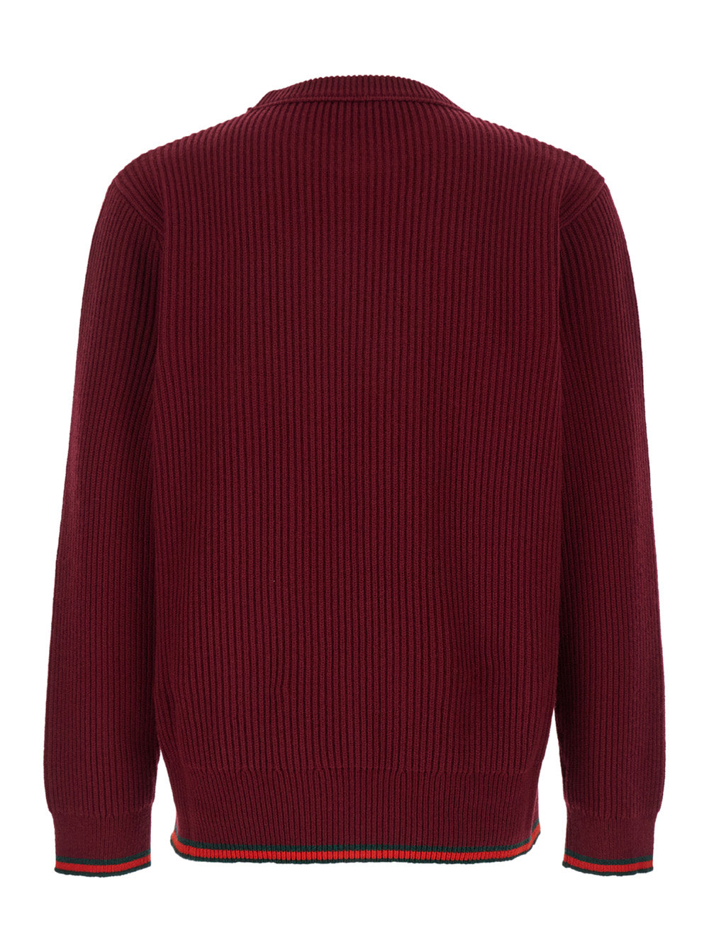 Gucci Men Red Crewneck Sweater With Web Detail In Ribbed Wool Blend Man