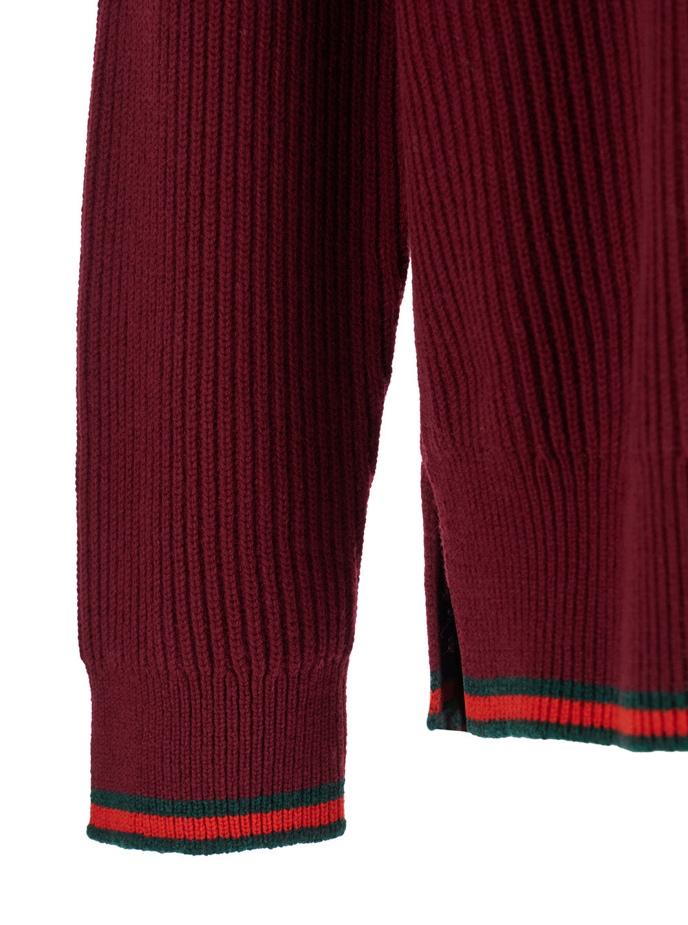 Gucci Men Red Crewneck Sweater With Web Detail In Ribbed Wool Blend Man