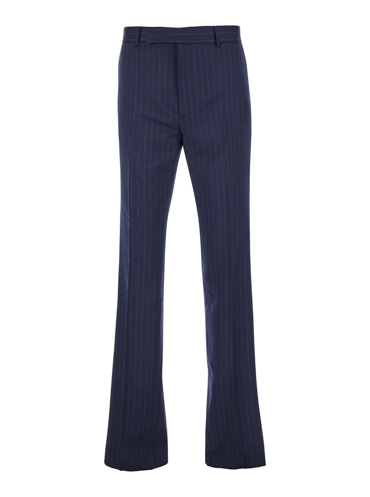 Givenchy Men Blue Flared Pants With High Waist In Wool Man