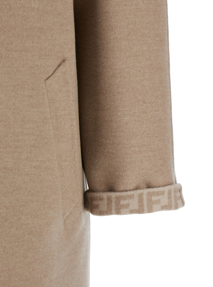 Fendi Women Beige Single-Breasted Reversible Coat In Wool Blend Woman
