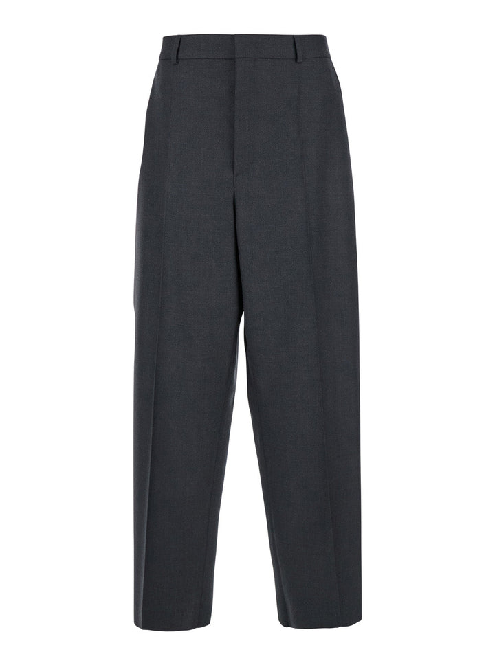 Valentino Men Grey Wide Pants With Pences In Wool Man