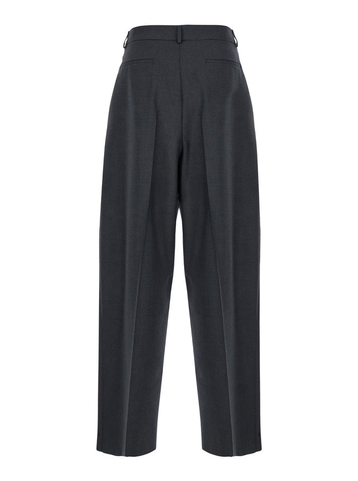 Valentino Men Grey Wide Pants With Pences In Wool Man