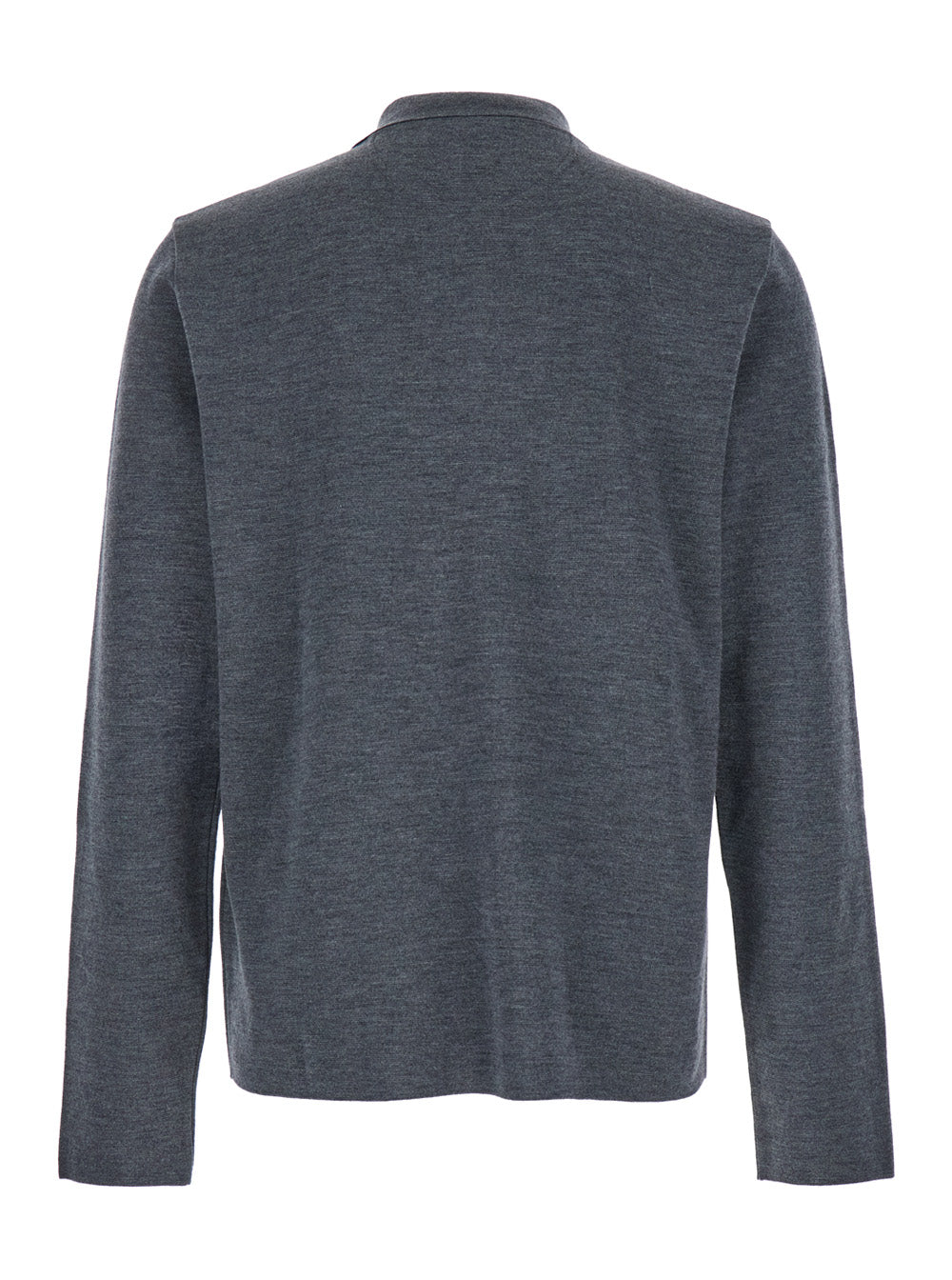 Valentino Men Grey Polo Shirt With Classic Collar And Long Sleeves In Wool Man