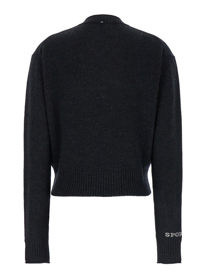 Sportmax Women 'Agadir' Black Crewneck Sweater With Logo Lettering On The Sleeve In Wool And Cashmere Woman