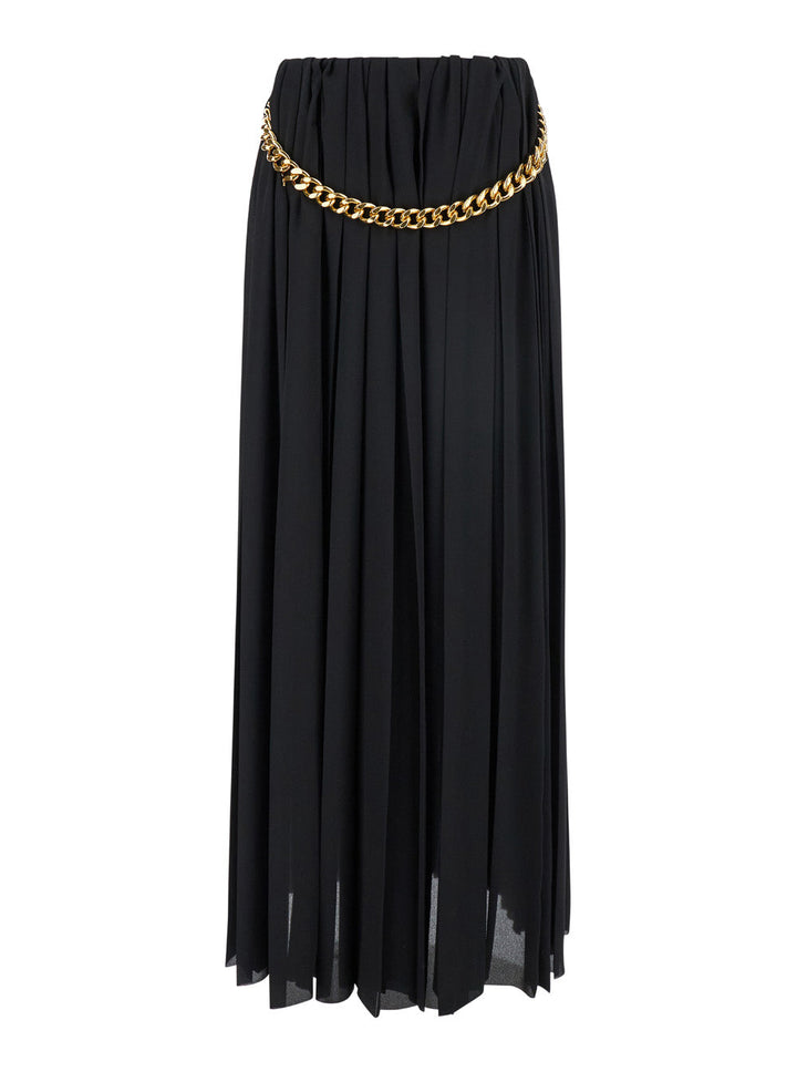 Balenciaga Women Black Long Pleaded Skirt With Belt In Tech Fabric Woman