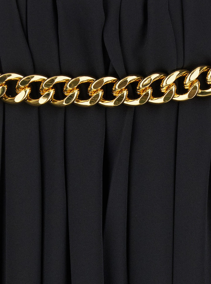 Balenciaga Women Black Long Pleaded Skirt With Belt In Tech Fabric Woman