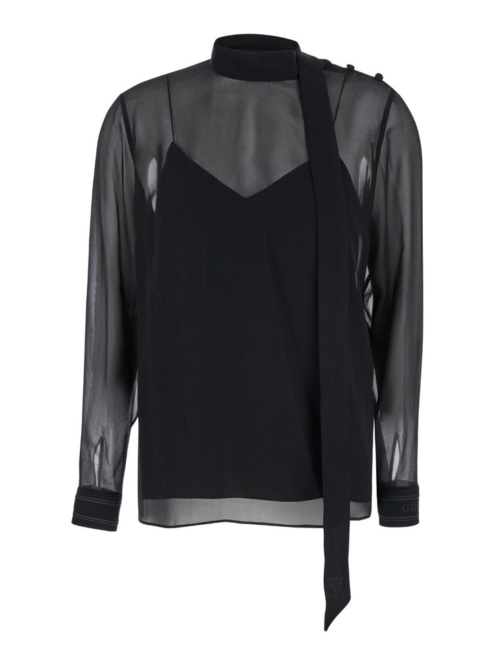 Gucci Women Black Blouse With High Pussy Bow Neck In Silk Georgette Woman