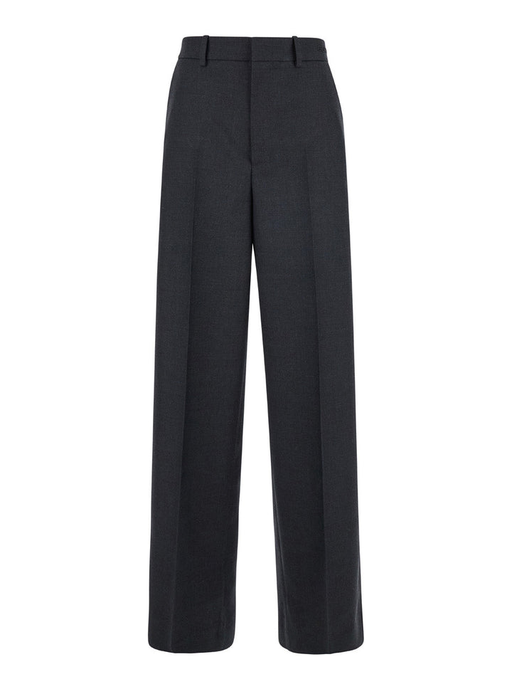 Gucci Women Grey Pants With Logo Lettering Detail On The Waist In Wool Woman