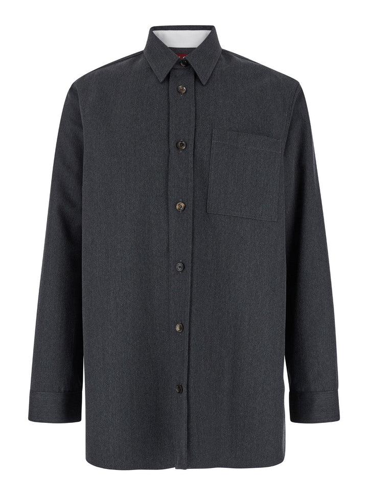 Gucci Men Grey Shirt With Pointed Collar In Wool Man