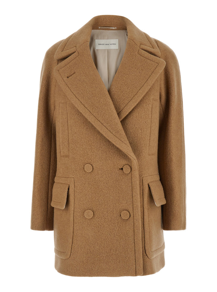 Dries Van Noten Women 'Randia' Beige Double-Breasted Coat With Notched Revers And Half Belt In Wool Woman