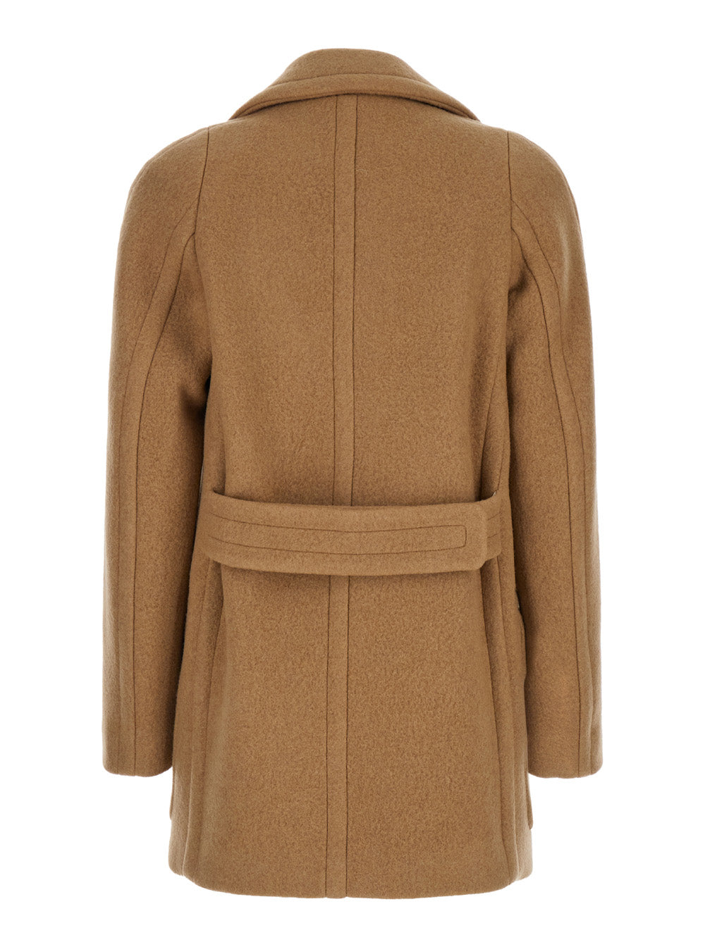 Dries Van Noten Women 'Randia' Beige Double-Breasted Coat With Notched Revers And Half Belt In Wool Woman