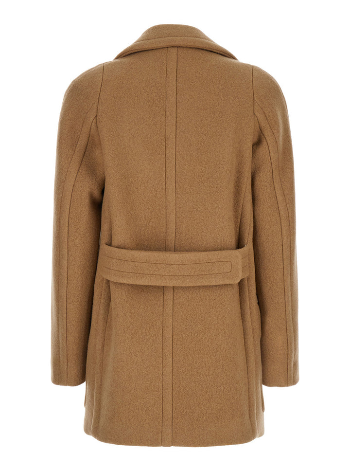 Dries Van Noten Women 'Randia' Beige Double-Breasted Coat With Notched Revers And Half Belt In Wool Woman