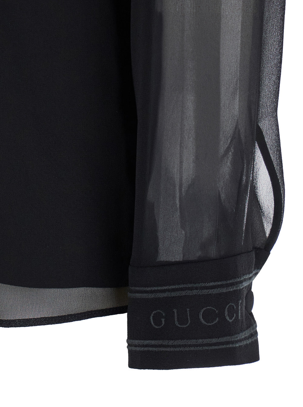 Gucci Women Black Blouse With High Pussy Bow Neck In Silk Georgette Woman
