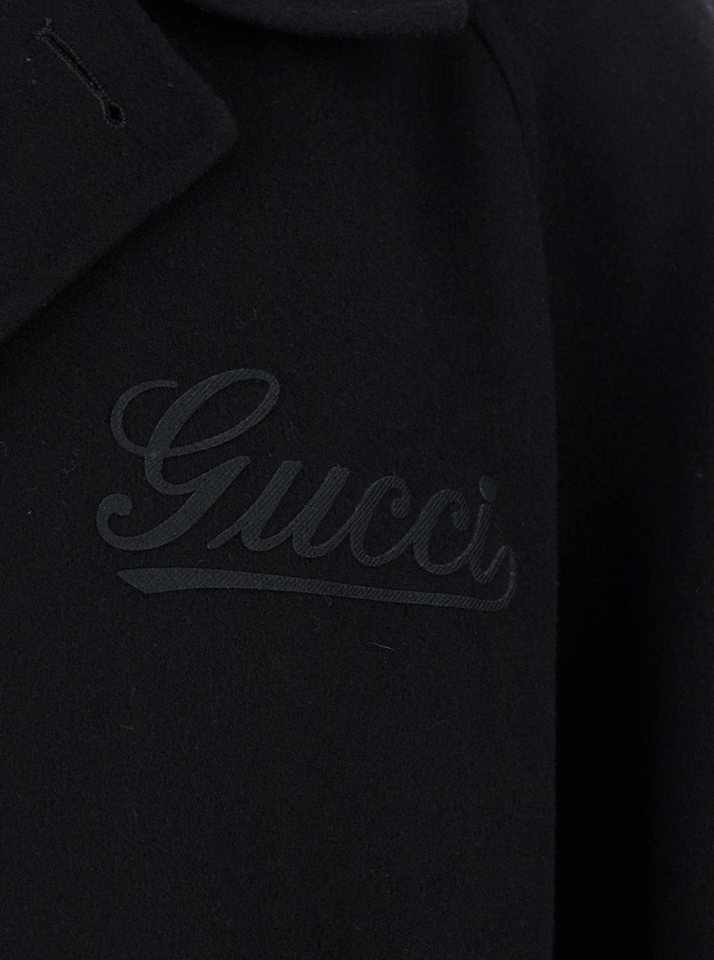 Gucci Men Black Single-Breasted Coat With Wide Notched Revers And Belt In Wool Man
