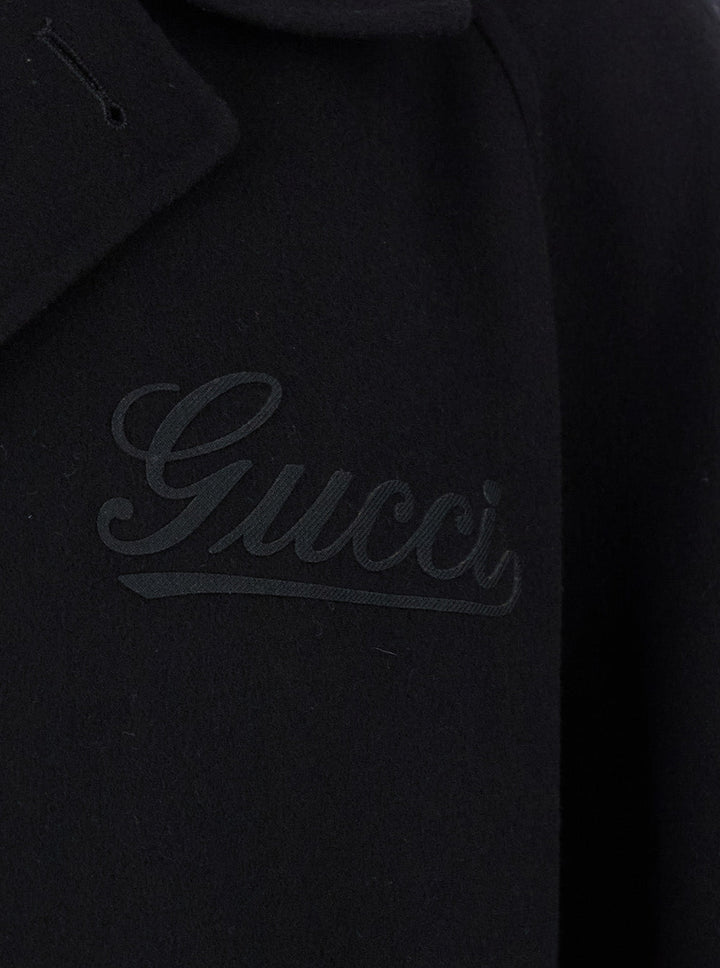 Gucci Men Black Single-Breasted Coat With Wide Notched Revers And Belt In Wool Man