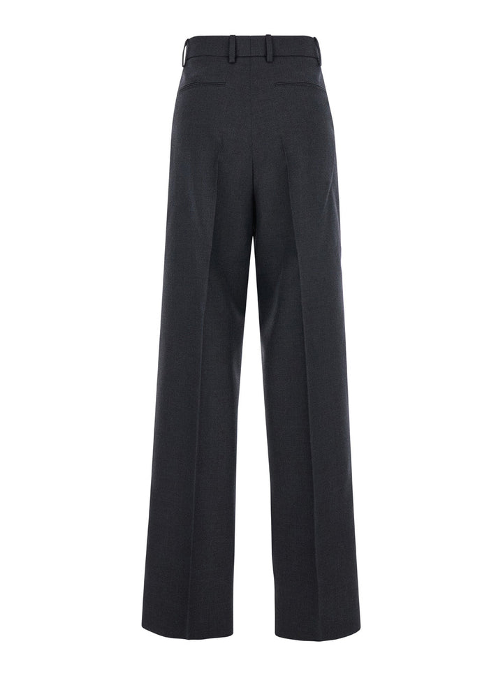 Gucci Women Grey Pants With Logo Lettering Detail On The Waist In Wool Woman