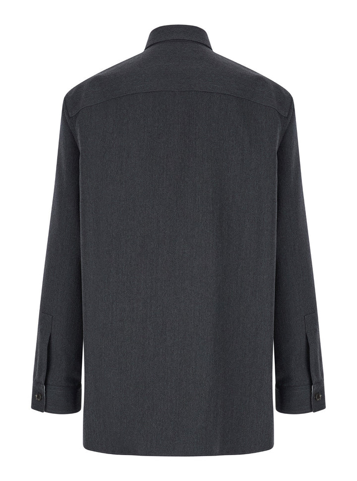 Gucci Men Grey Shirt With Pointed Collar In Wool Man