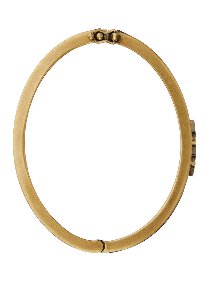 Saint Laurent Women Brown And Gold Colored Bracelt With Cassandre In Metal And Leather Woman