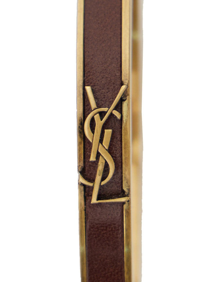 Saint Laurent Women Brown And Gold Colored Bracelt With Cassandre In Metal And Leather Woman