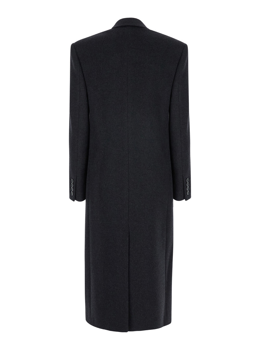 Saint Laurent Women Grey Double-Breasted Coat With Peak Revers In Cashmere And Wool Woman