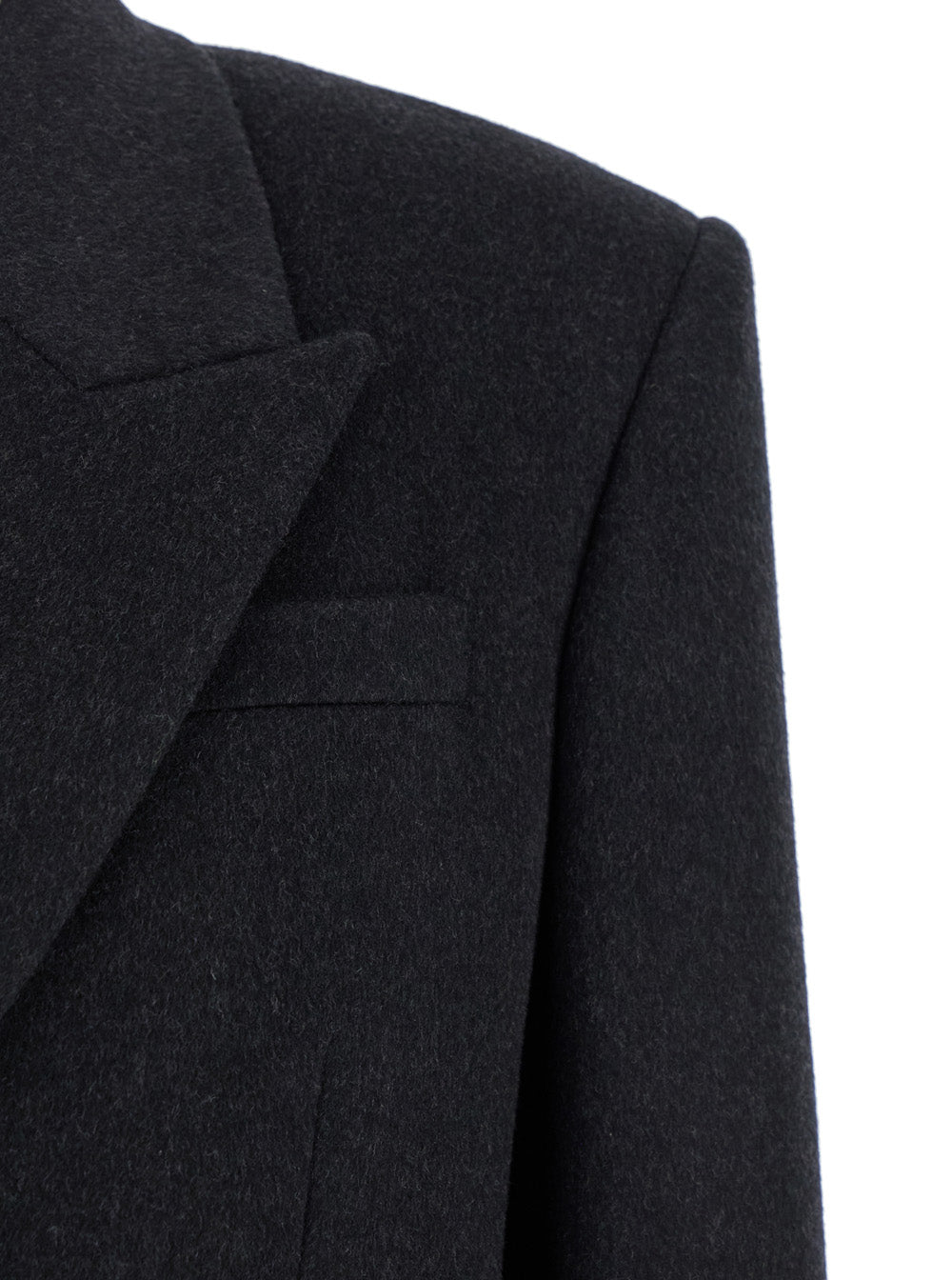 Saint Laurent Women Grey Double-Breasted Coat With Peak Revers In Cashmere And Wool Woman
