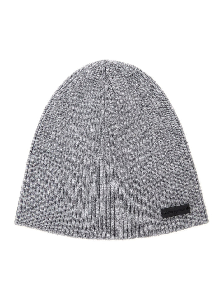 Saint Laurent Men Grye Beanie With Logo Patch In Cashmere Man