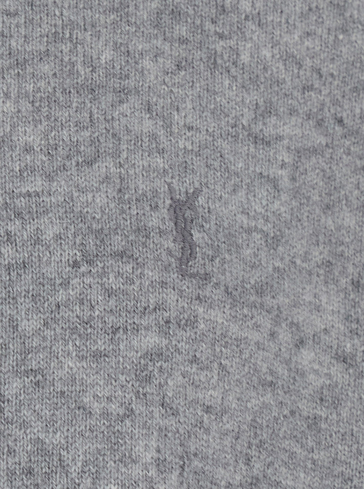 Saint Laurent Men Grey Crewneck Sweater With Cassandre In Cashmere Man