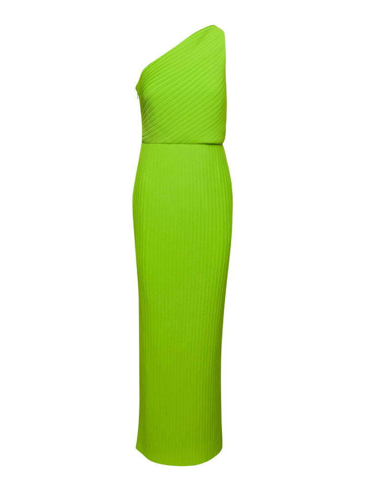 Solace London Women Green One Shoulder Maxi Dress In Techno Fabric Woman