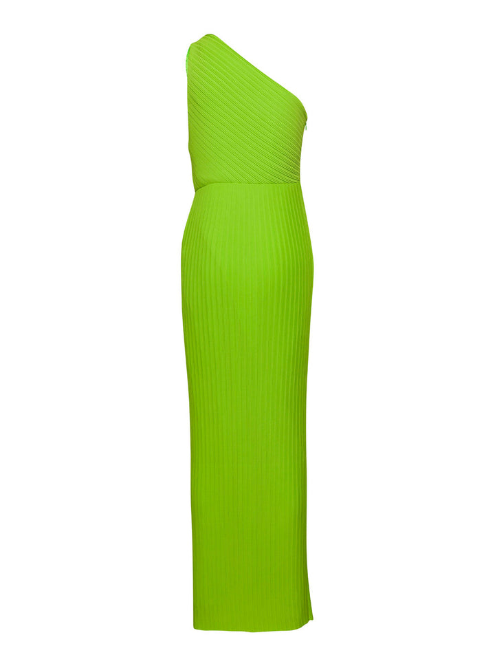 Solace London Women Green One Shoulder Maxi Dress In Techno Fabric Woman