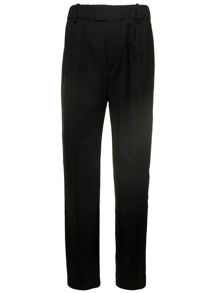 Bottega Veneta Women Black Straight Trousers With Coulisse At Waistline In Wool Twill Woman